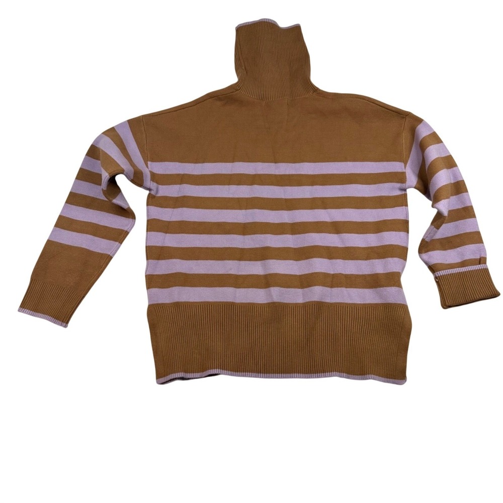 Tahari Womens Medium Brown Lavender Striped Turtleneck Sweater Long Sleeve Knit